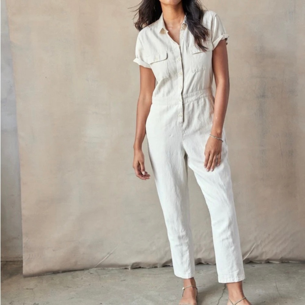 OUTERKNOWN S.E.A. Suit Jumpsuit Women Medium Natural Tan Utility Short Sleeve